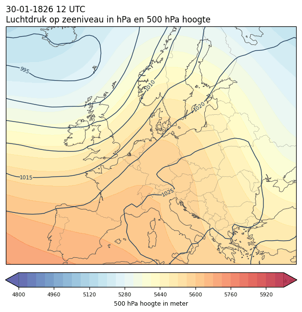 Weerkaart van 30 januari 1826 om 12 UTC