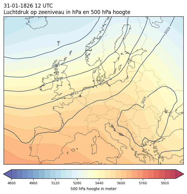 Weerkaart van 31 januari 1826 om 12 UTC