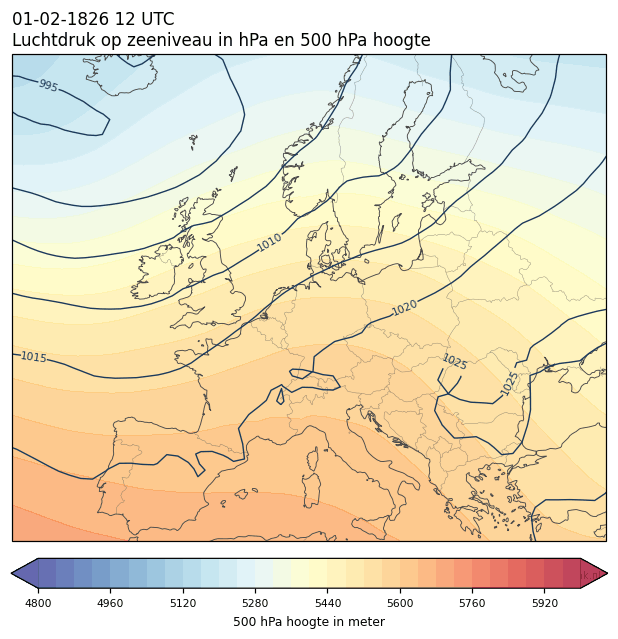 Weerkaart van 1 februari 1826 om 12 UTC