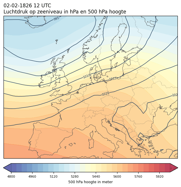 Weerkaart van 2 februari 1826 om 12 UTC