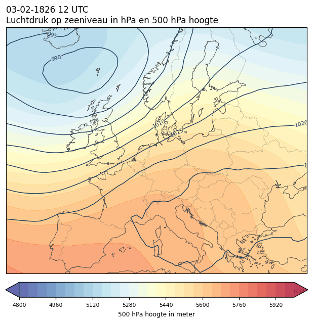 Weerkaart van 3 februari 1826 om 12 UTC