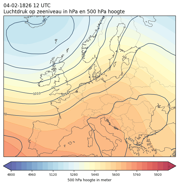 Weerkaart van 4 februari 1826 om 12 UTC