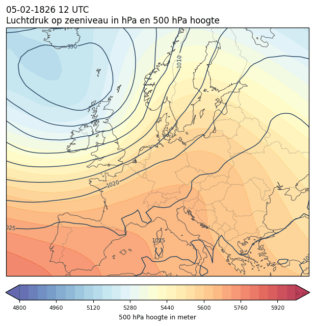 Weerkaart van 5 februari 1826 om 12 UTC