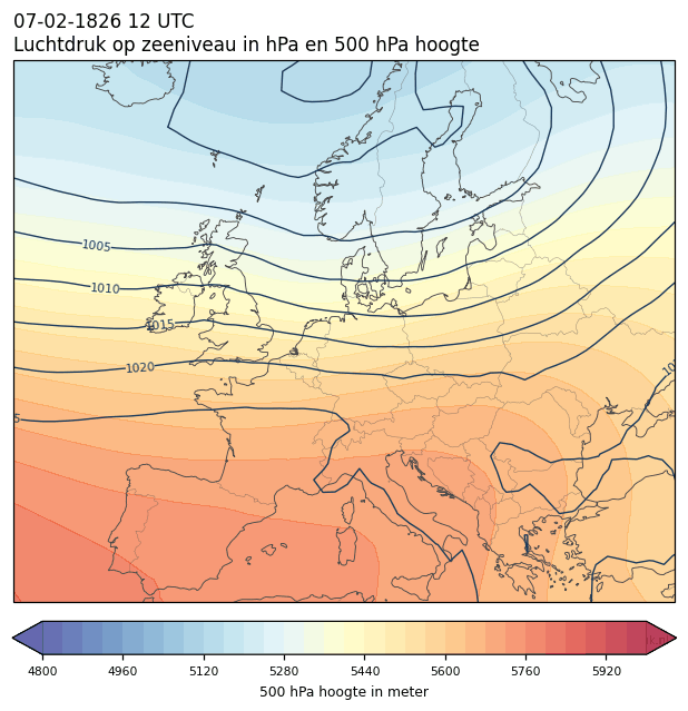 Weerkaart van 7 februari 1826 om 12 UTC