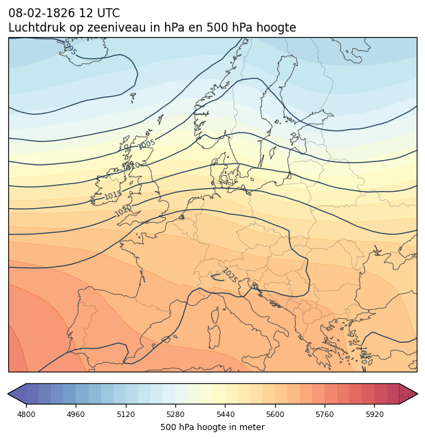 Weerkaart van 8 februari 1826 om 12 UTC
