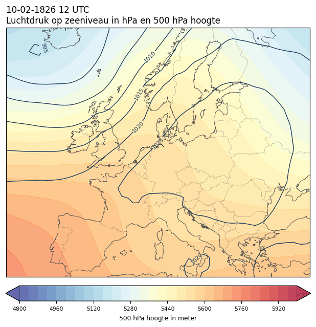 Weerkaart van 10 februari 1826 om 12 UTC