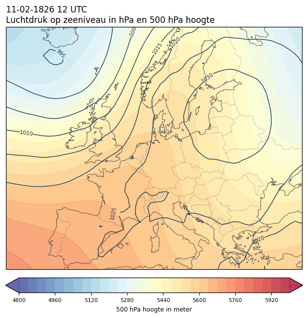 Weerkaart van 11 februari 1826 om 12 UTC