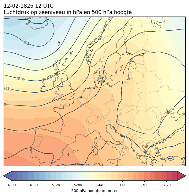 Weerkaart van 12 februari 1826 om 12 UTC