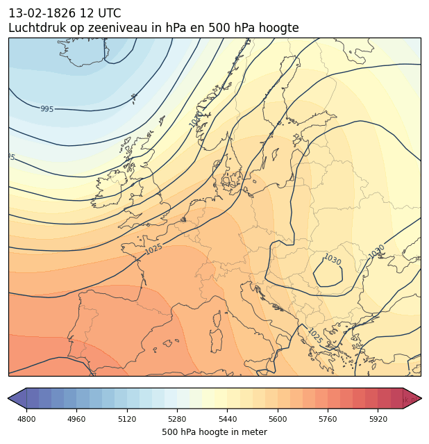 Weerkaart van 13 februari 1826 om 12 UTC