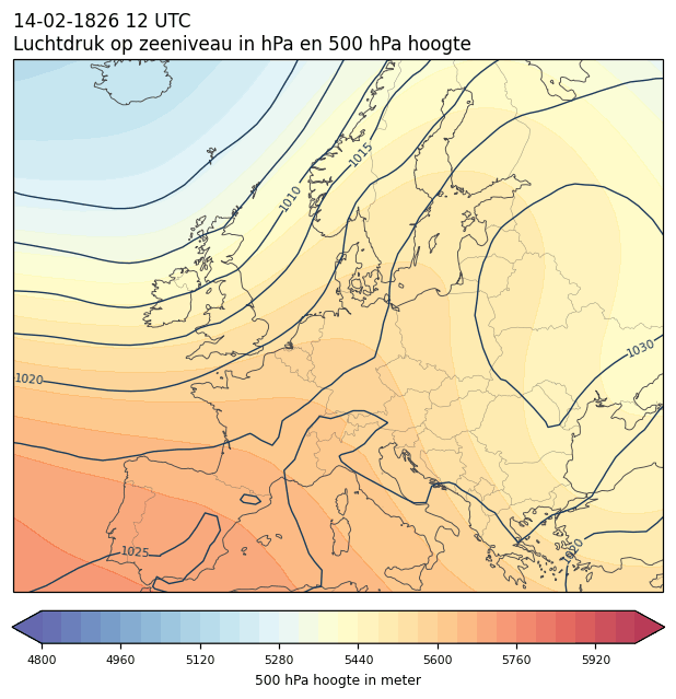 Weerkaart van 14 februari 1826 om 12 UTC
