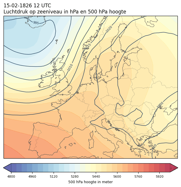 Weerkaart van 15 februari 1826 om 12 UTC