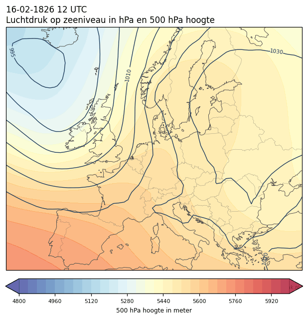 Weerkaart van 16 februari 1826 om 12 UTC