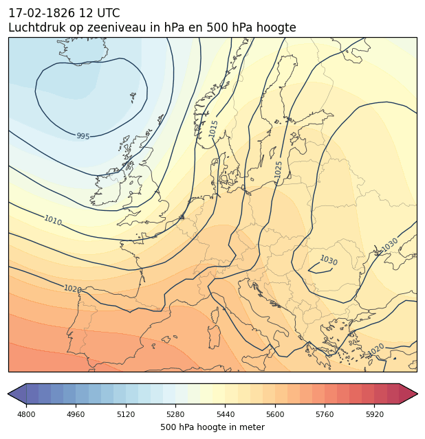 Weerkaart van 17 februari 1826 om 12 UTC