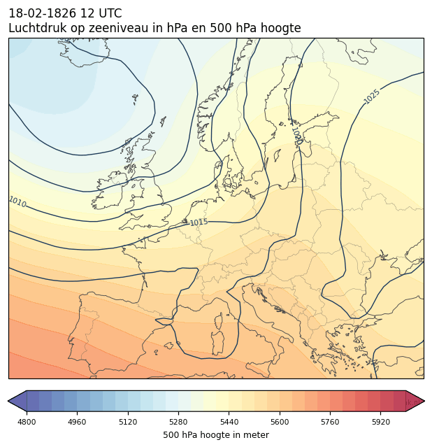 Weerkaart van 18 februari 1826 om 12 UTC