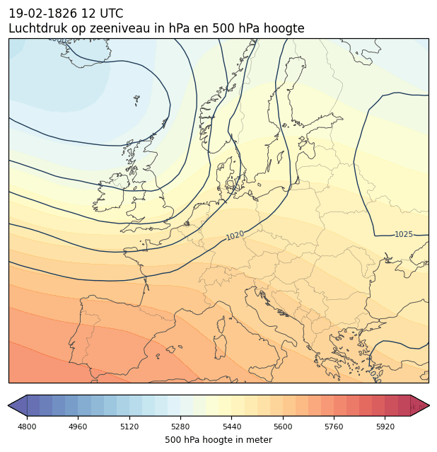 Weerkaart van 19 februari 1826 om 12 UTC