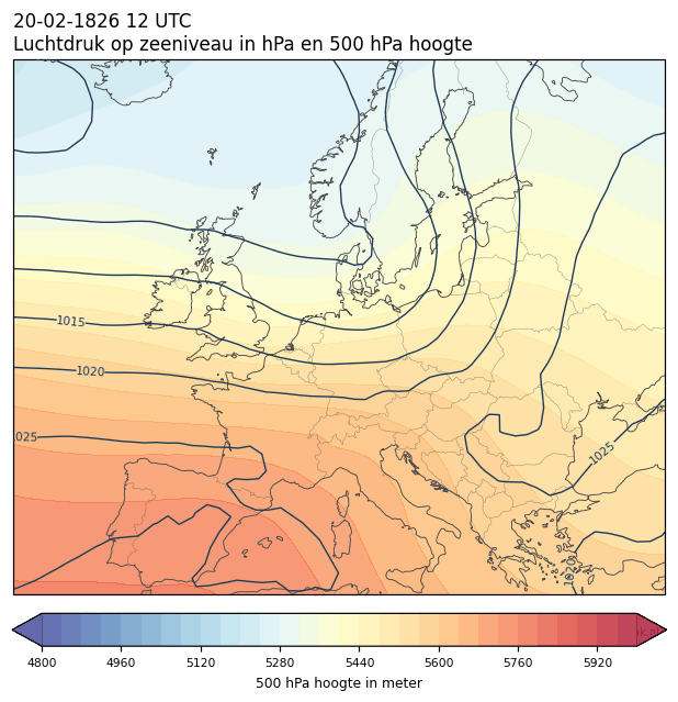 Weerkaart van 20 februari 1826 om 12 UTC