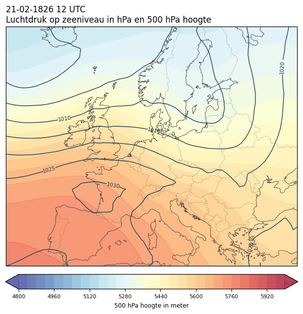 Weerkaart van 21 februari 1826 om 12 UTC