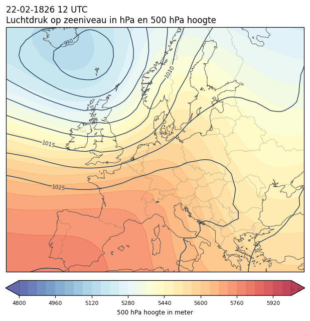 Weerkaart van 22 februari 1826 om 12 UTC
