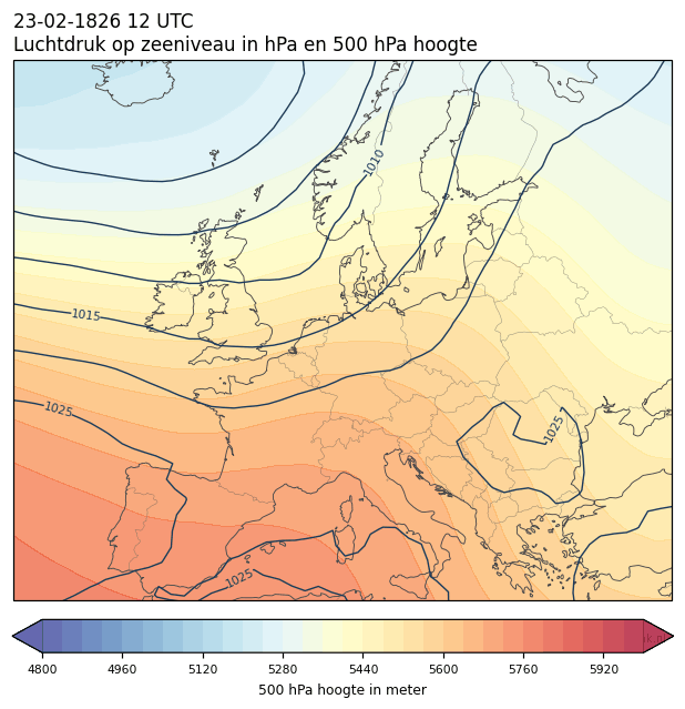 Weerkaart van 23 februari 1826 om 12 UTC