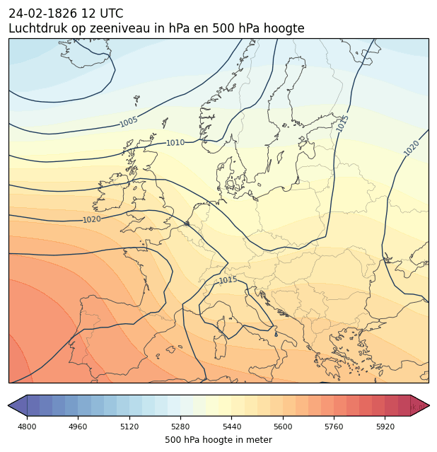 Weerkaart van 24 februari 1826 om 12 UTC