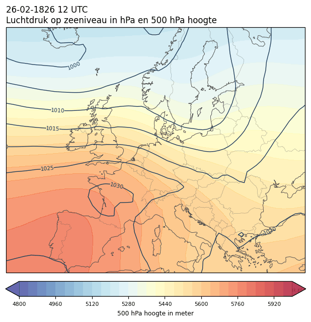 Weerkaart van 26 februari 1826 om 12 UTC