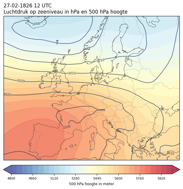 Weerkaart van 27 februari 1826 om 12 UTC