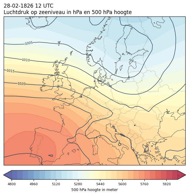 Weerkaart van 28 februari 1826 om 12 UTC
