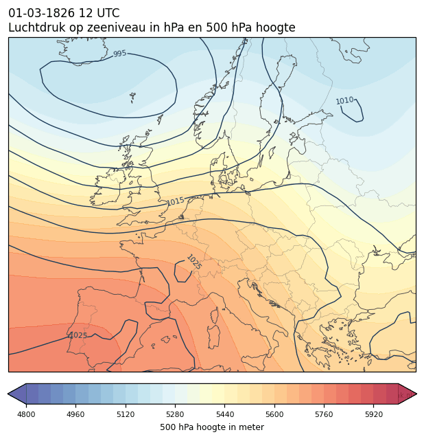Weerkaart van 1 maart 1826 om 12 UTC