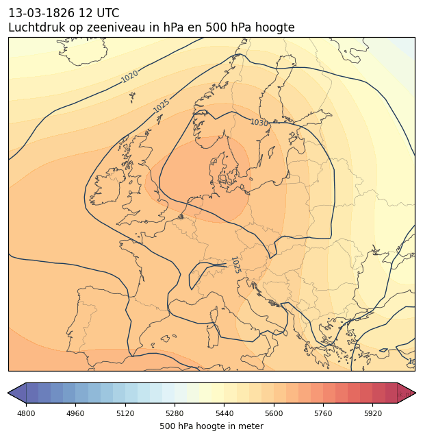 Weerkaart van 13 maart 1826 om 12 UTC