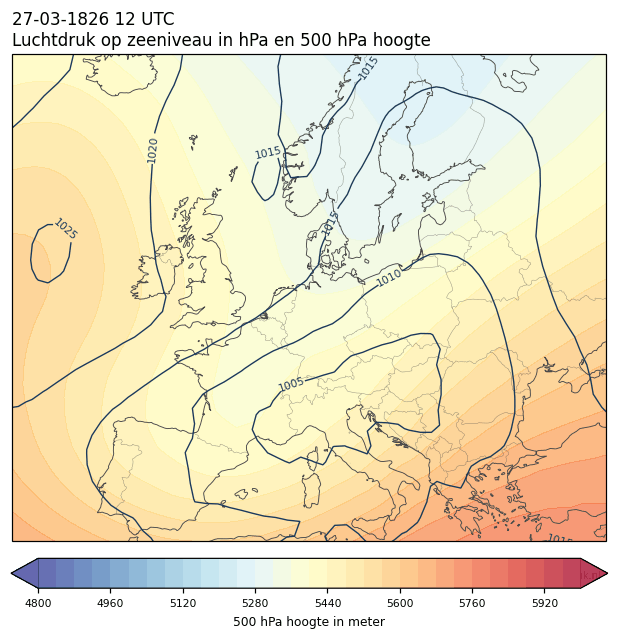 Weerkaart van 27 maart 1826 om 12 UTC