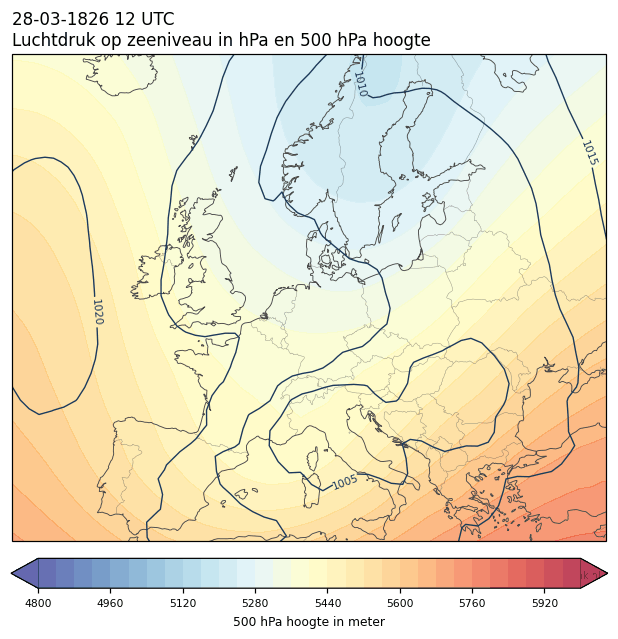 Weerkaart van 28 maart 1826 om 12 UTC