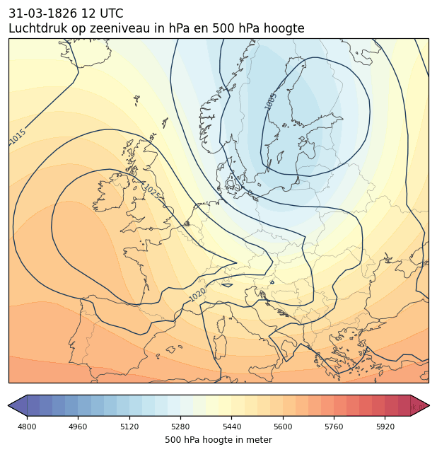Weerkaart van 31 maart 1826 om 12 UTC
