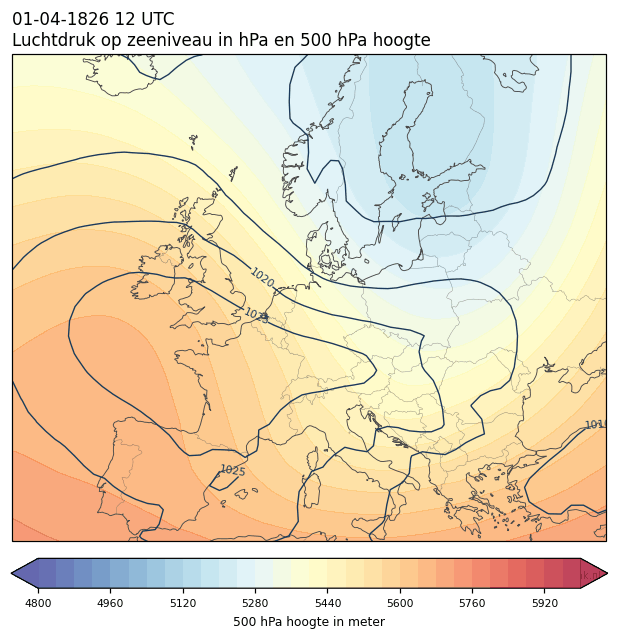 Weerkaart van 1 april 1826 om 12 UTC