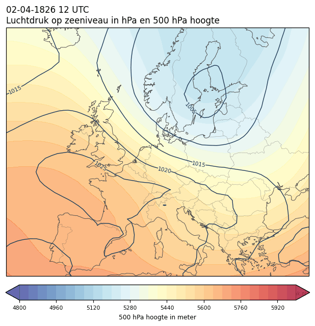Weerkaart van 2 april 1826 om 12 UTC