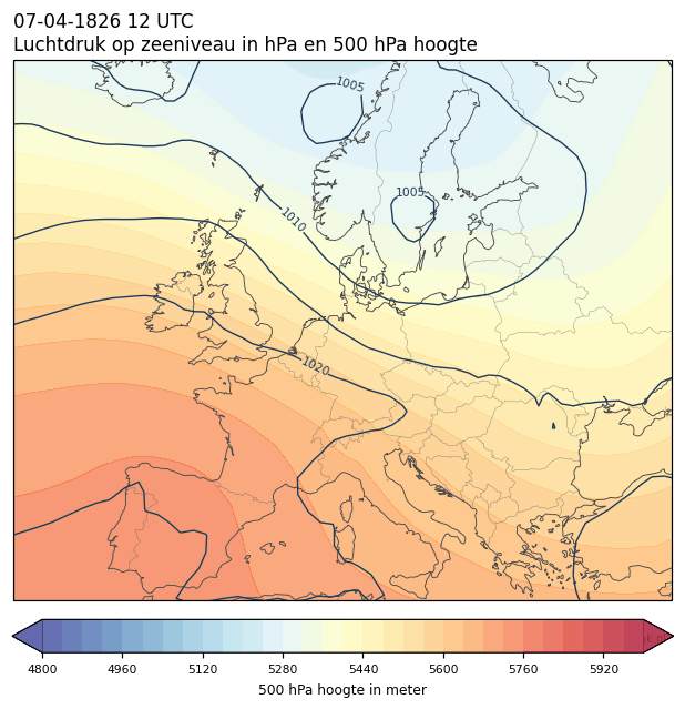 Weerkaart van 7 april 1826 om 12 UTC