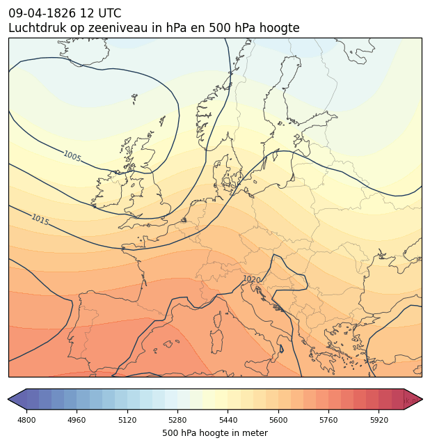 Weerkaart van 9 april 1826 om 12 UTC