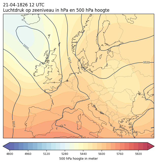 Weerkaart van 21 april 1826 om 12 UTC