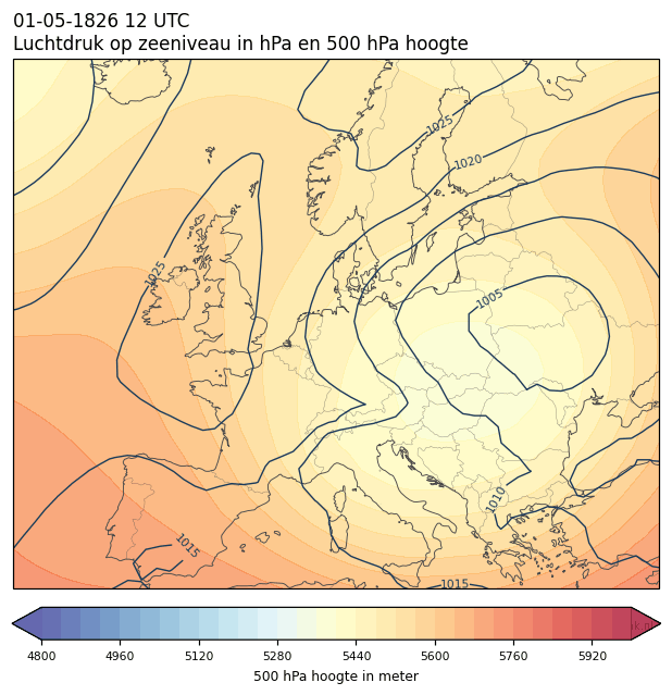 Weerkaart van 1 mei 1826 om 12 UTC