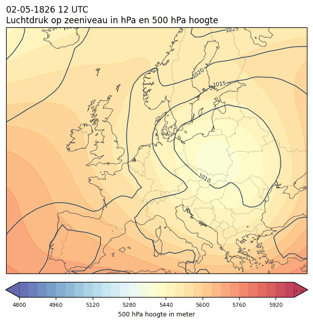 Weerkaart van 2 mei 1826 om 12 UTC