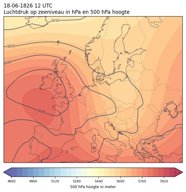 Weerkaart van 18 juni 1826 om 12 UTC
