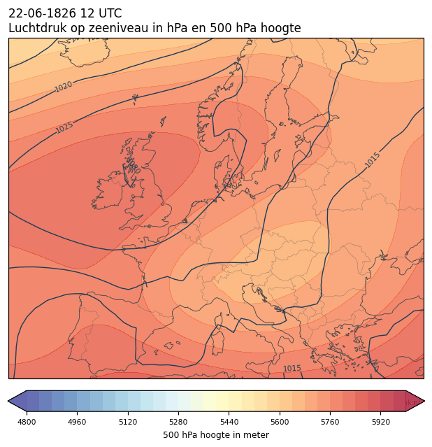 Weerkaart van 22 juni 1826 om 12 UTC