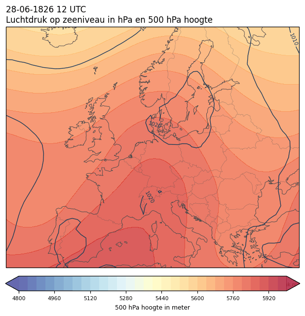 Weerkaart van 28 juni 1826 om 12 UTC