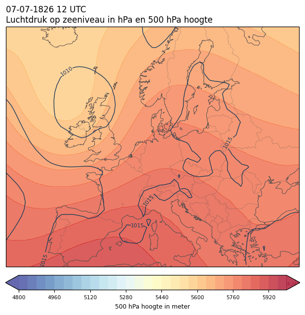 Weerkaart van 7 juli 1826 om 12 UTC