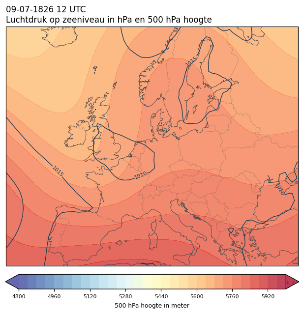Weerkaart van 9 juli 1826 om 12 UTC