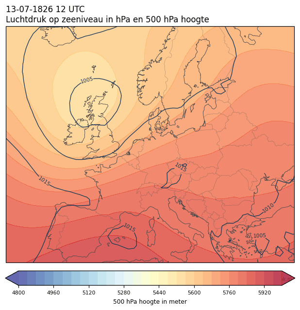 Weerkaart van 13 juli 1826 om 12 UTC