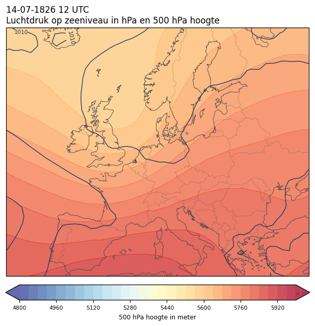 Weerkaart van 14 juli 1826 om 12 UTC