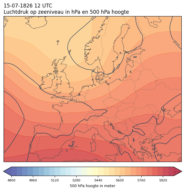 Weerkaart van 15 juli 1826 om 12 UTC
