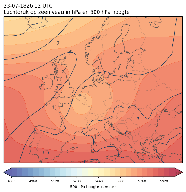 Weerkaart van 23 juli 1826 om 12 UTC