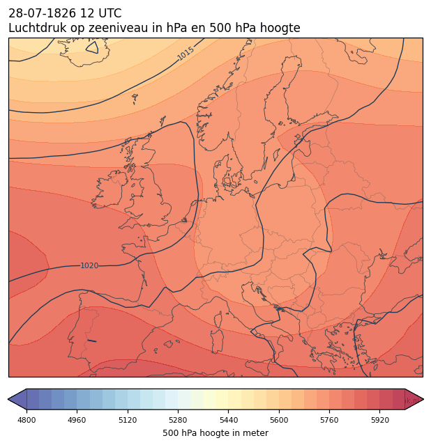 Weerkaart van 28 juli 1826 om 12 UTC