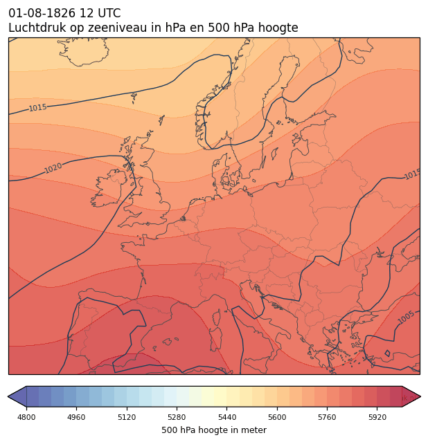 Weerkaart van 1 augustus 1826 om 12 UTC